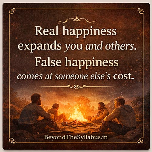 Real happiness expands you and others. false happiness comes at someone else's cost