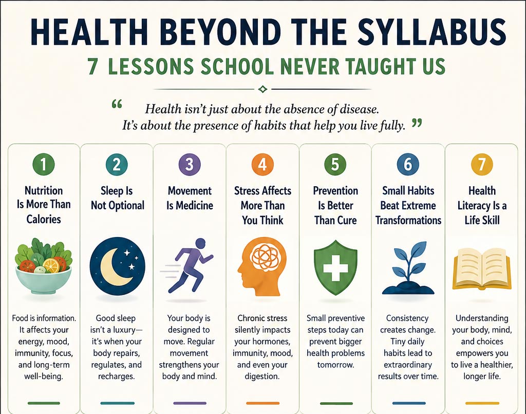 Seven health lessons school never taught us infographic