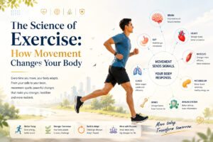 Illustration showing walking, running and playing as movement signals that affect the human body